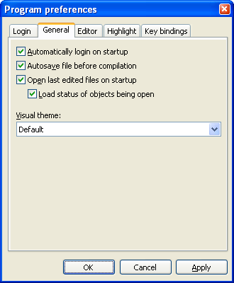 The program settings dialog, General tab.